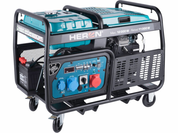 HERON, Elektrocentrála rámová benzínová 400V/230V, 12kW/11kW, 22HP dvojvalec, elektrický štart