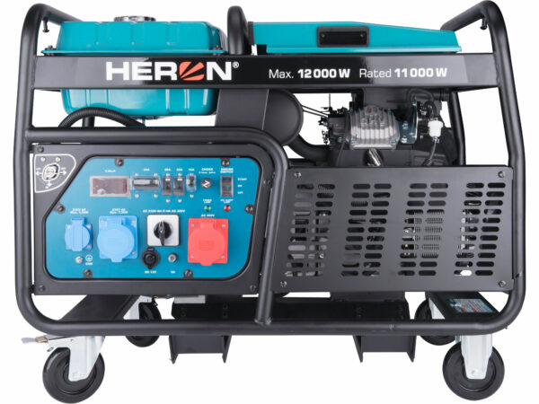 HERON, Elektrocentrála rámová benzínová 400V/230V, 12kW/11kW, 22HP dvojvalec, elektrický štart