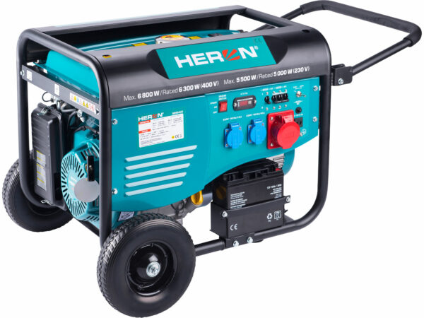 HERON, Elektrocentrála rámová benzínová 3F, 6,8kW/6,3kW, elektrický štart HERON, Elektrocentrála rámová benzínová 3F, 6,8kW/6,3kW, elektrický štart