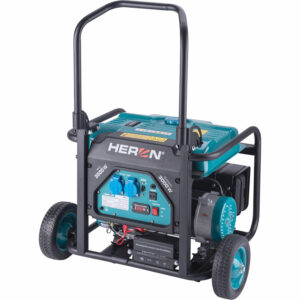 HERON, Elektrocentrála rámová benzínová, 230V, 3,5kW, 7,5HP, podvozok, elektrický štart