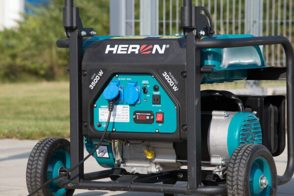 685b367aa3e875c70e11179cd3707bb1 HERON, Elektrocentrála rámová benzínová 1F, 3,5kW, podvozok