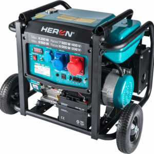 HERON, Elektrocentrála rámová benzínová 3F, 8,2kW/7,5kW, podvozok, elektrický štart